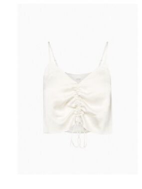 Aritzia Wilfred Verso Satin Ruched Camisole Tank Top | Size Small | Light Birch